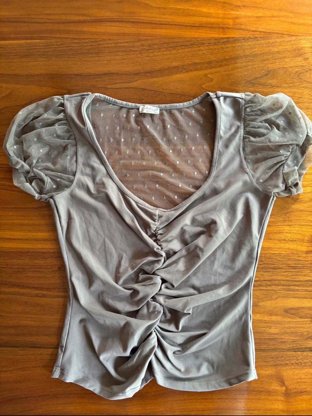 Free People gray Lacie Ruched Scoop Neck Puff Sleeve Top